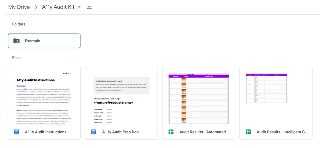 Audit kit folder in Google Drive