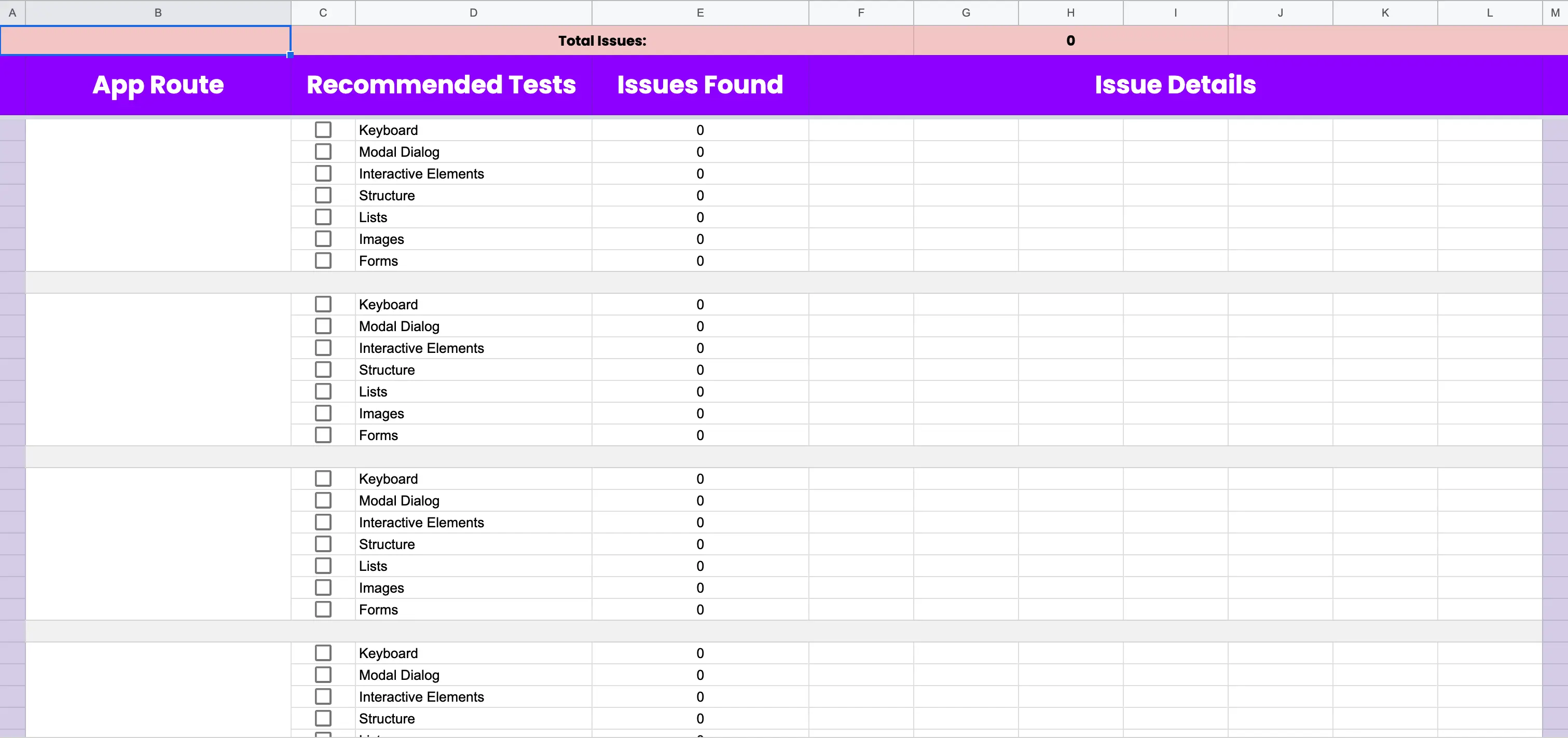 Intelligent Guided Tests sheet in the audit kit