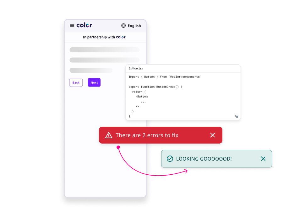 Code being written, with an error notification turning into a success notification