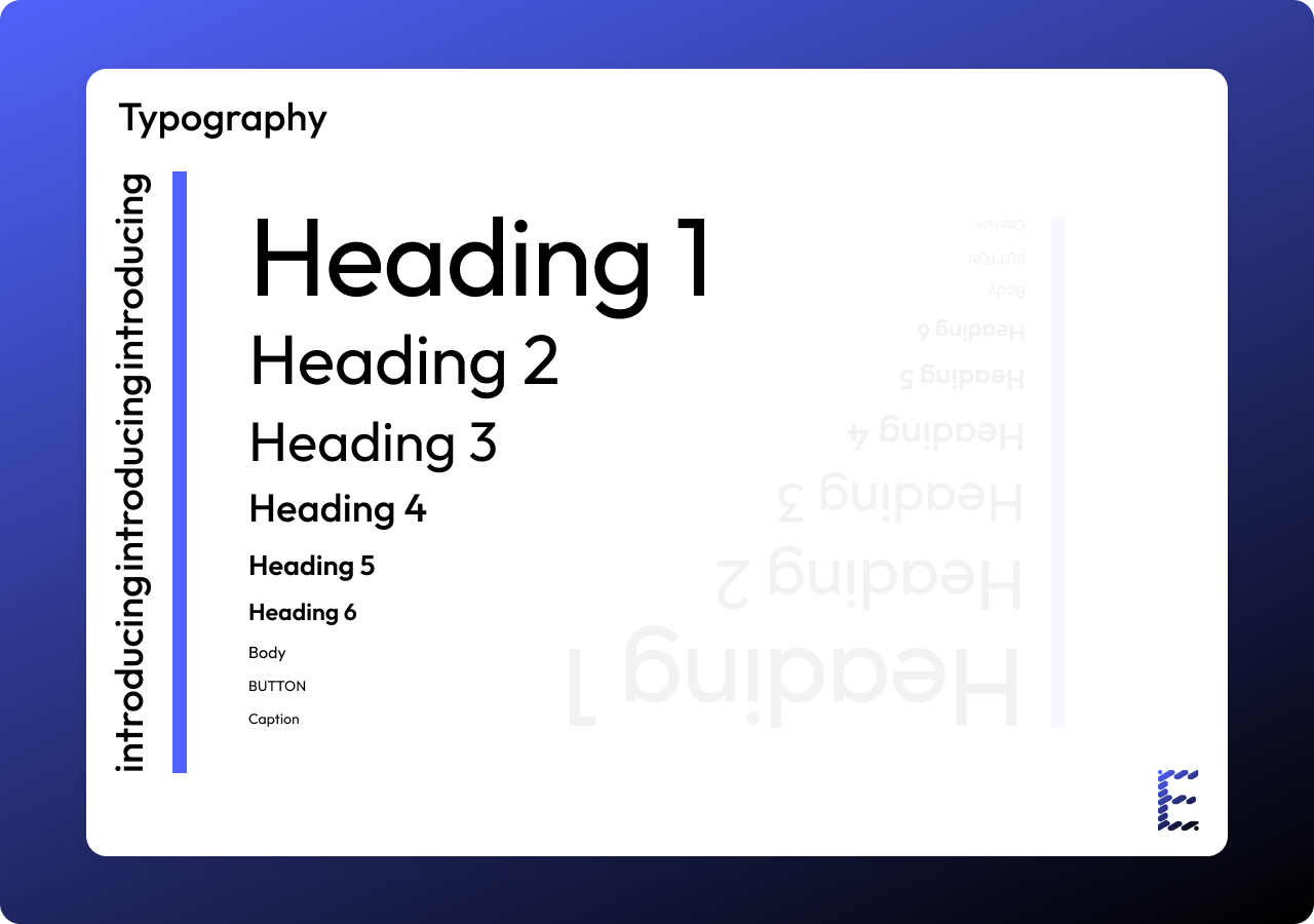 A typography scale including different heading levels and body text