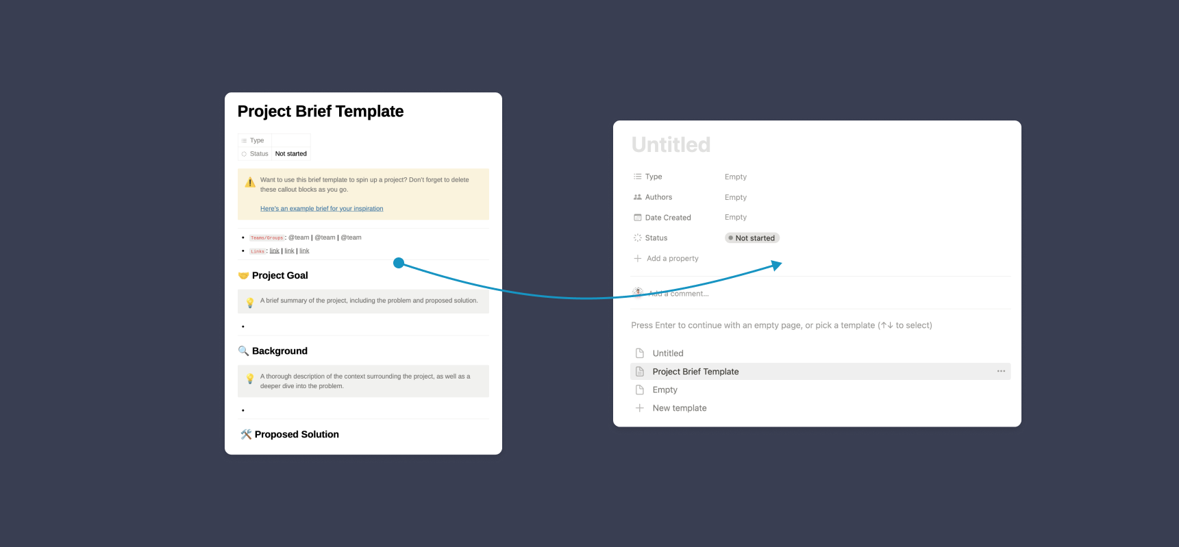 A project brief template in Notion