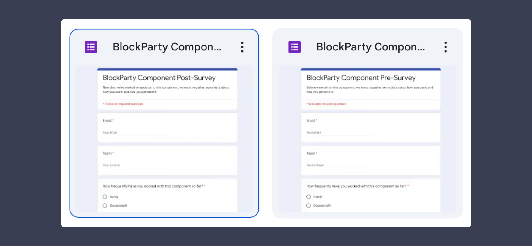 Google Forms for data on how a design system initiative went